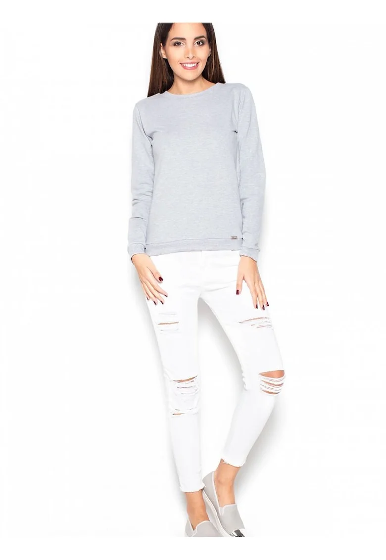 Bluza dama  gri, bumbac, croiala simpla, fundita decorativa,