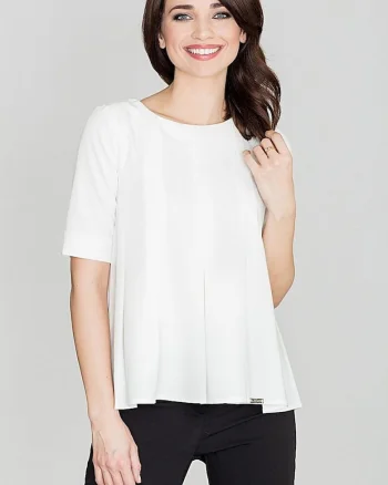 Bluza dama  bej, cu spate prelungit, maneci scurte, material elastic