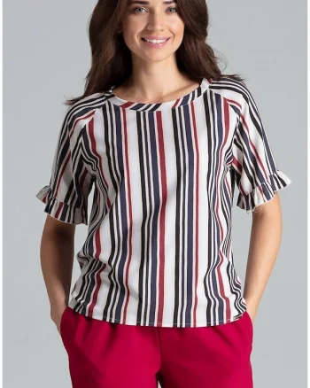 Bluza dama,  multicolor, cu dungi, maneci scurte, poliester