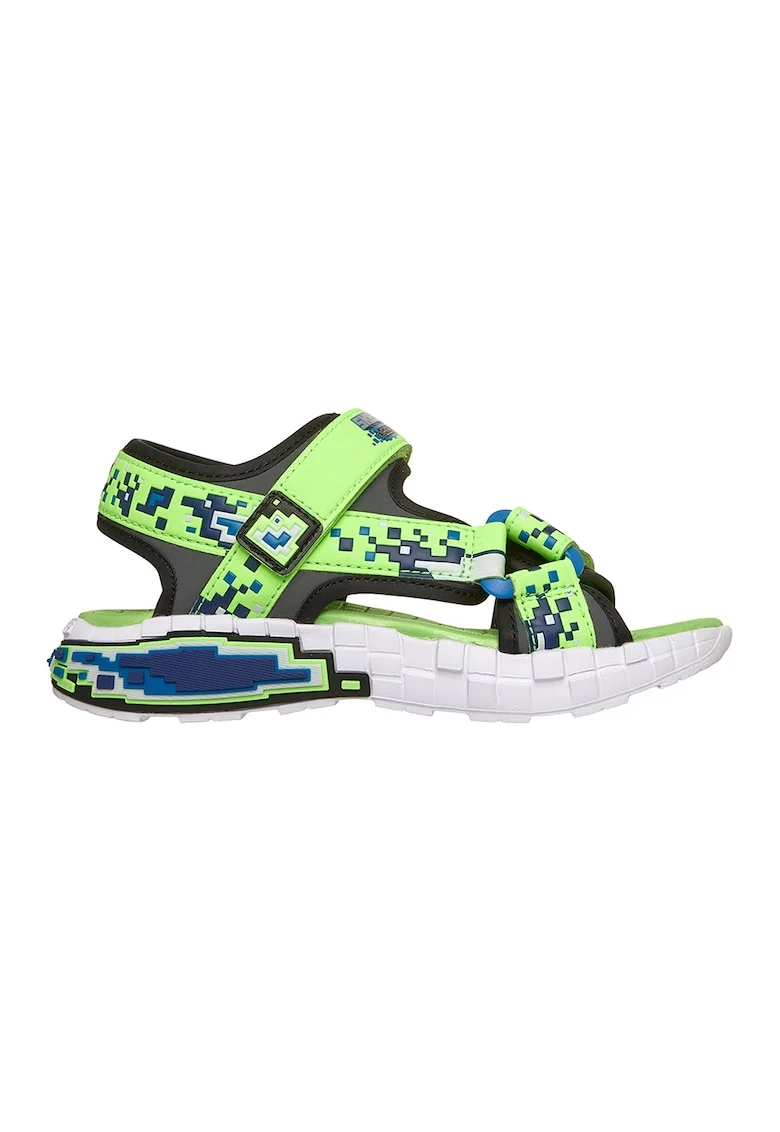 Sandale Mega Craft cu velcro si talpa plata, Verde lime/Bleumarin