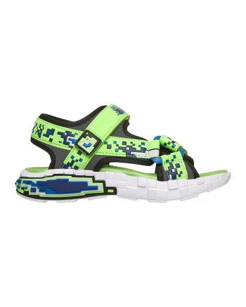Sandale Mega Craft cu velcro si talpa plata, Verde lime/Bleumarin