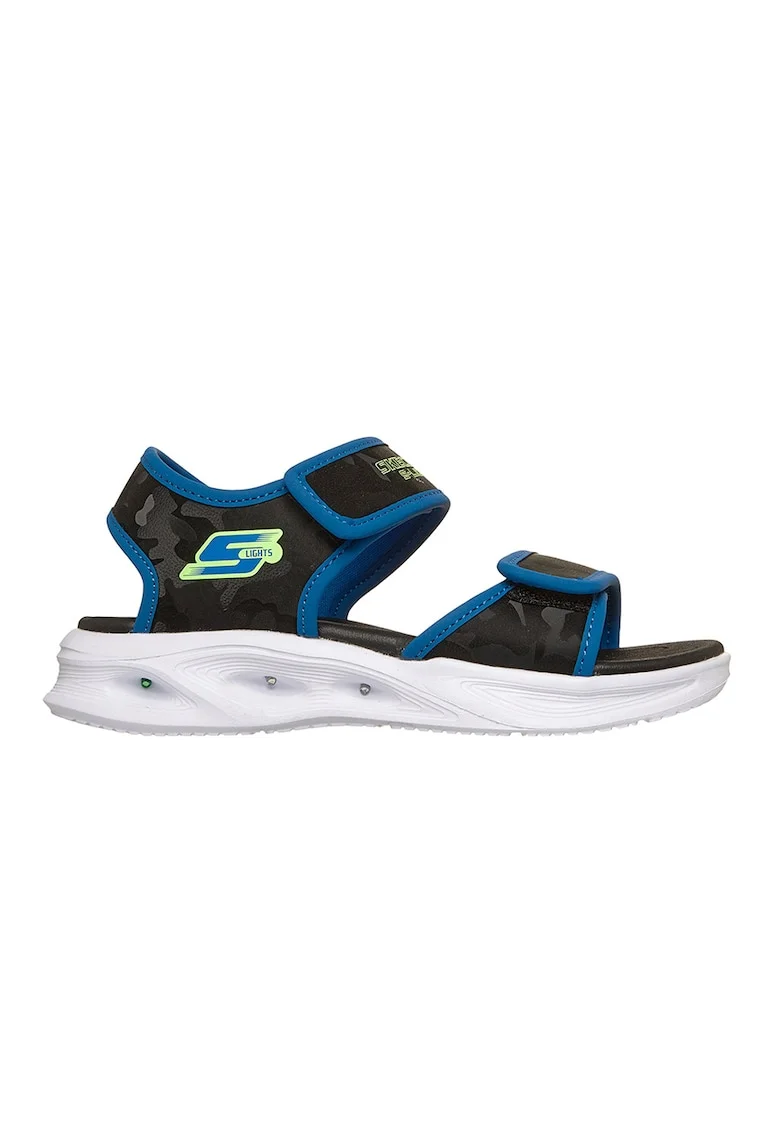 Sandale Sola Glow de piele ecologica cu velcro si lumini, Negru/Albastru