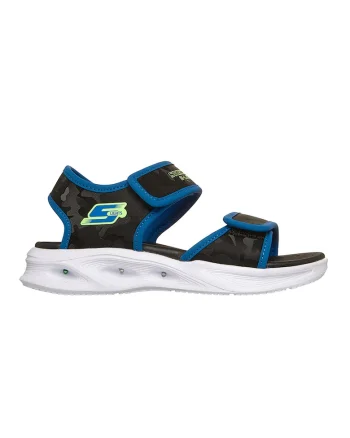 Sandale Sola Glow de piele ecologica cu velcro si lumini, Negru/Albastru