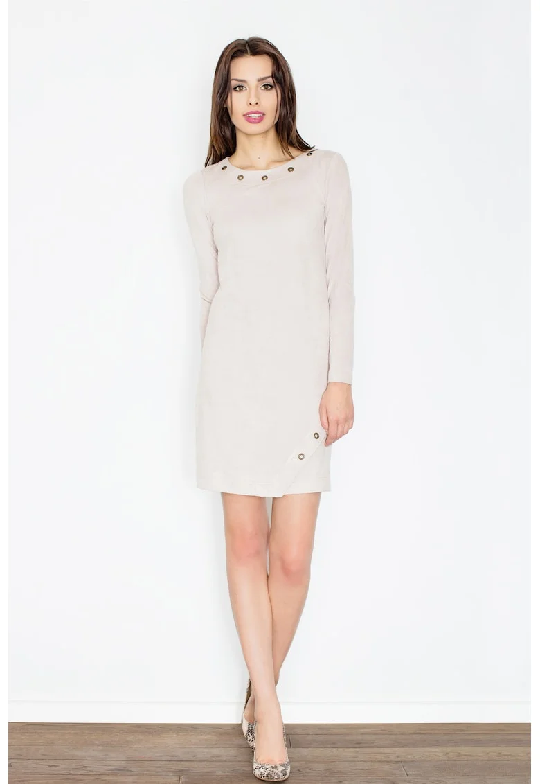 Rochie  eleganta, maneca lunga, Bej