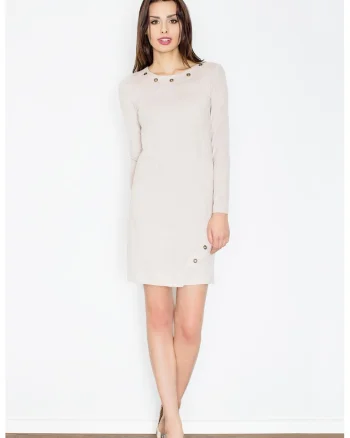 Rochie  eleganta, maneca lunga, Bej