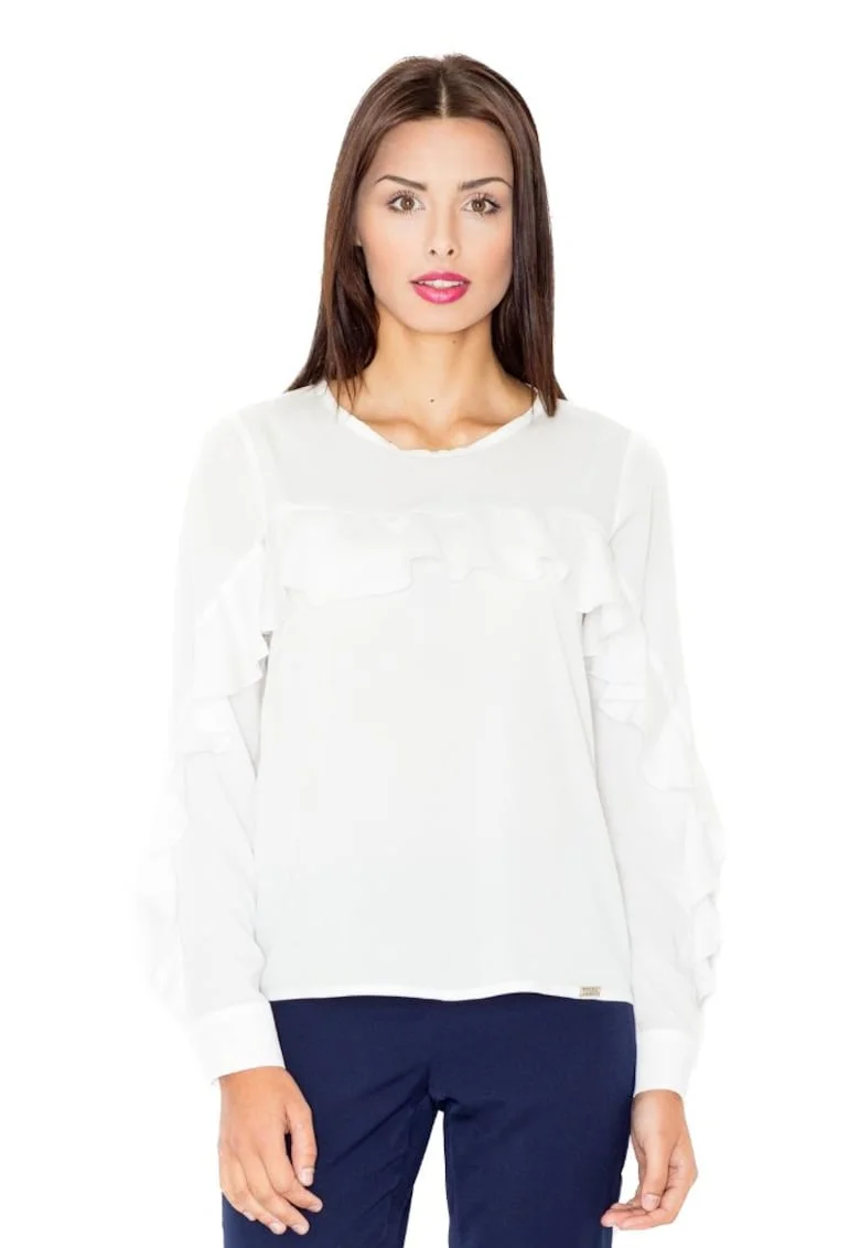 Tricou dama cu maneca lunga Lyorre M466 ecru, Alb