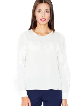 Tricou dama cu maneca lunga Lyorre M466 ecru, Alb