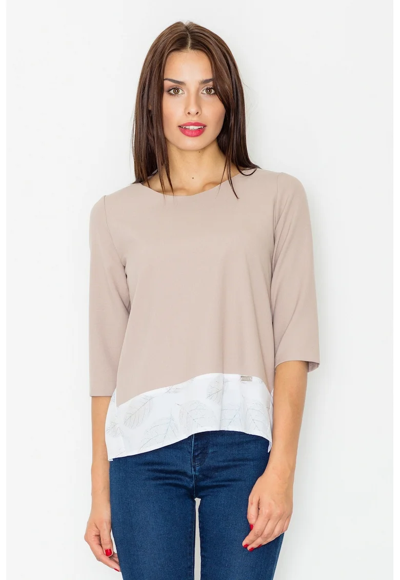 Bluza dama,  Maneci trei sferturi, Poliester, Bej/Alb,