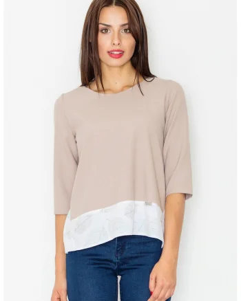 Bluza dama,  Maneci trei sferturi, Poliester, Bej/Alb,