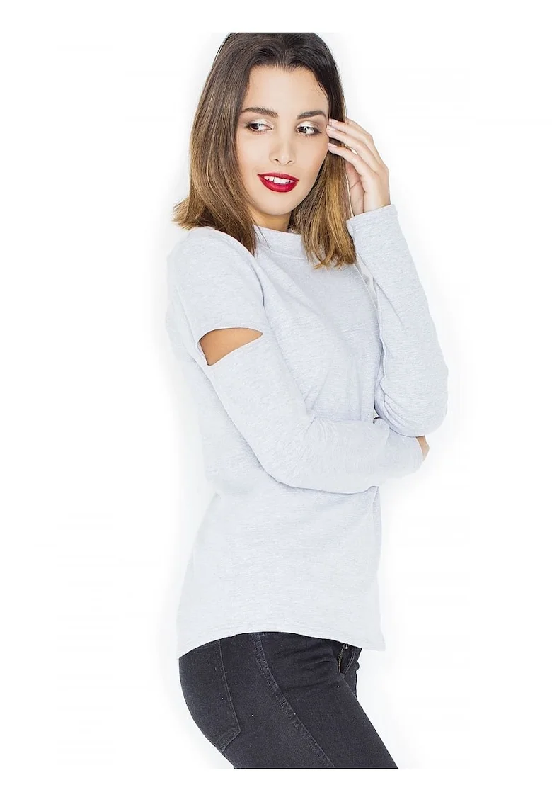 Bluza dama  antrenament, gat rotund, maneci lungi, gri, bumbac,