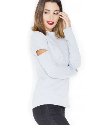 Bluza dama  antrenament, gat rotund, maneci lungi, gri, bumbac,