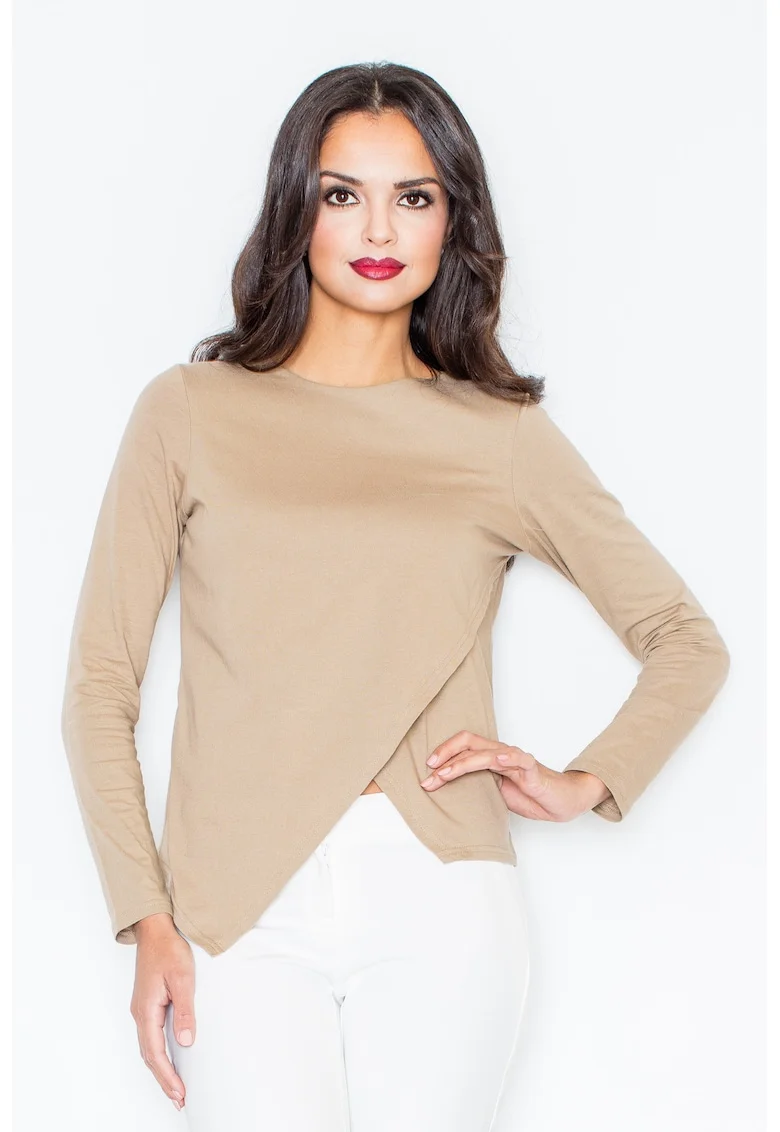 Bluza dama,  Asimetrica, Poliester/Elastan/Viscoza, Crem,