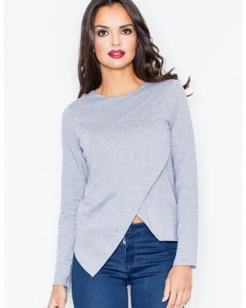 Bluza dama,  Asimetrica, Poliester/Elastan/Viscoza, Albastru deschis,