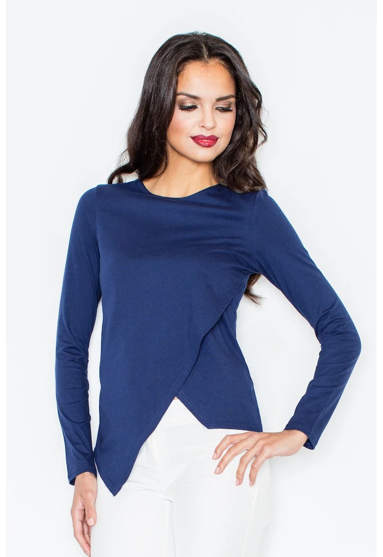 Bluza dama,  Asimetrica, Poliester/Elastan/Viscoza, Bleumarin,