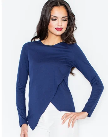 Bluza dama,  Asimetrica, Poliester/Elastan/Viscoza, Bleumarin,