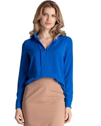 Bluza eleganta  M621, albastru safir, maneca lunga, poliester/elastan