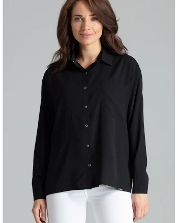 Camasa dama,  L059, neagra, poliester, maneca lunga,