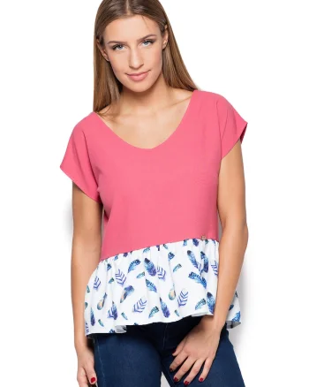Bluza dama  coral, poliester 100%, maneca scurta, croiala lejera