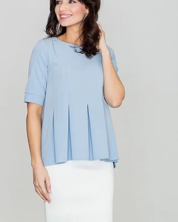 Bluza dama  albastra, poliester, maneci scurte, decolteu rotund