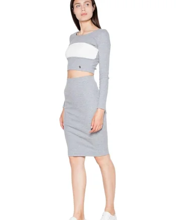 Set fusta si crop top,  gri, bumbac/elastan,