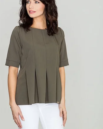 Bluza dama,  verde, poliester si viscoza, maneci scurte, decolteu rotund