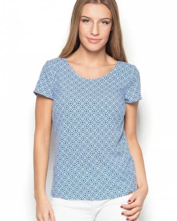 Bluza dama  model geometric, maneci scurte, albastru, textil,