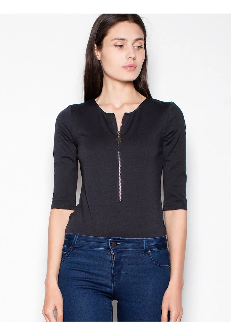 Bluza dama,  neagra, cu maneci 3/4, din viscoza.