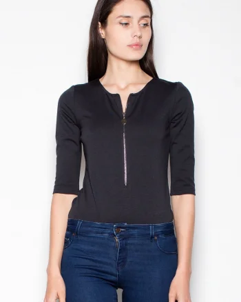 Bluza dama,  neagra, cu maneci 3/4, din viscoza.