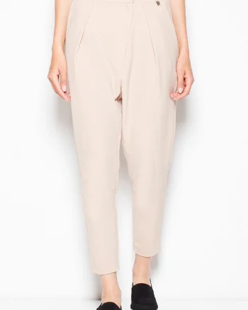 Pantaloni dama  conici, confortabili, bej, poliester