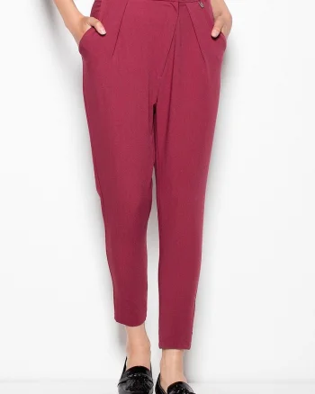 Pantaloni dama  conici, confortabili, rosii, poliester
