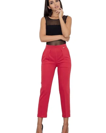 Pantaloni dama,  Rosu, Poliester/Viscoza,