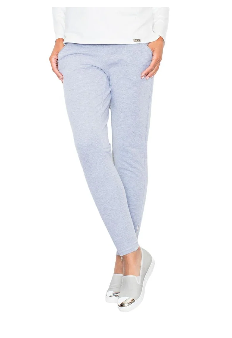 Pantaloni dama  M305, gri, bumbac/poliester, cu fermoare pe glezne