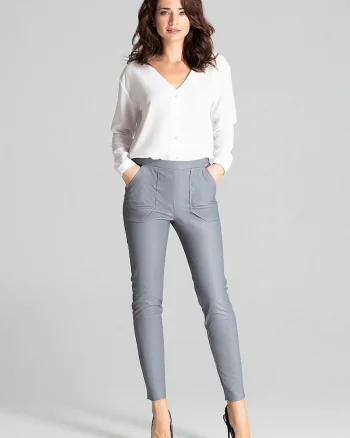 Pantaloni dama,  gri, banda elastica, buzunare mari