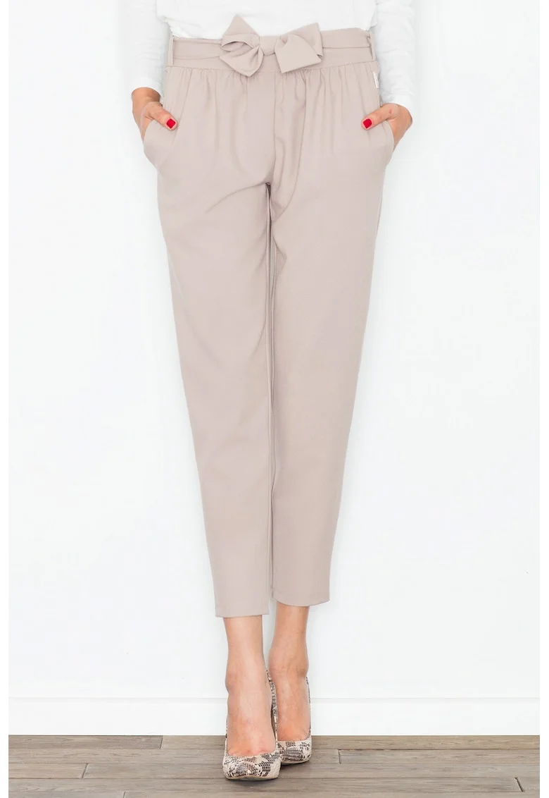 Pantaloni skinny dama,  bej, poliester,