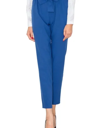 Pantaloni dama  M523, bleumarin, poliester, skinny, cu talie elastica