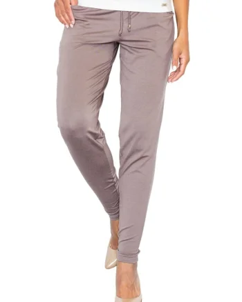 Pantaloni dama  M280, cu snur, maro, viscoza/elastan