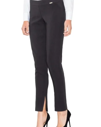 Pantaloni dama  M474, negru, elastici, cu talie inalta, din poliester/elastan/viscoza,