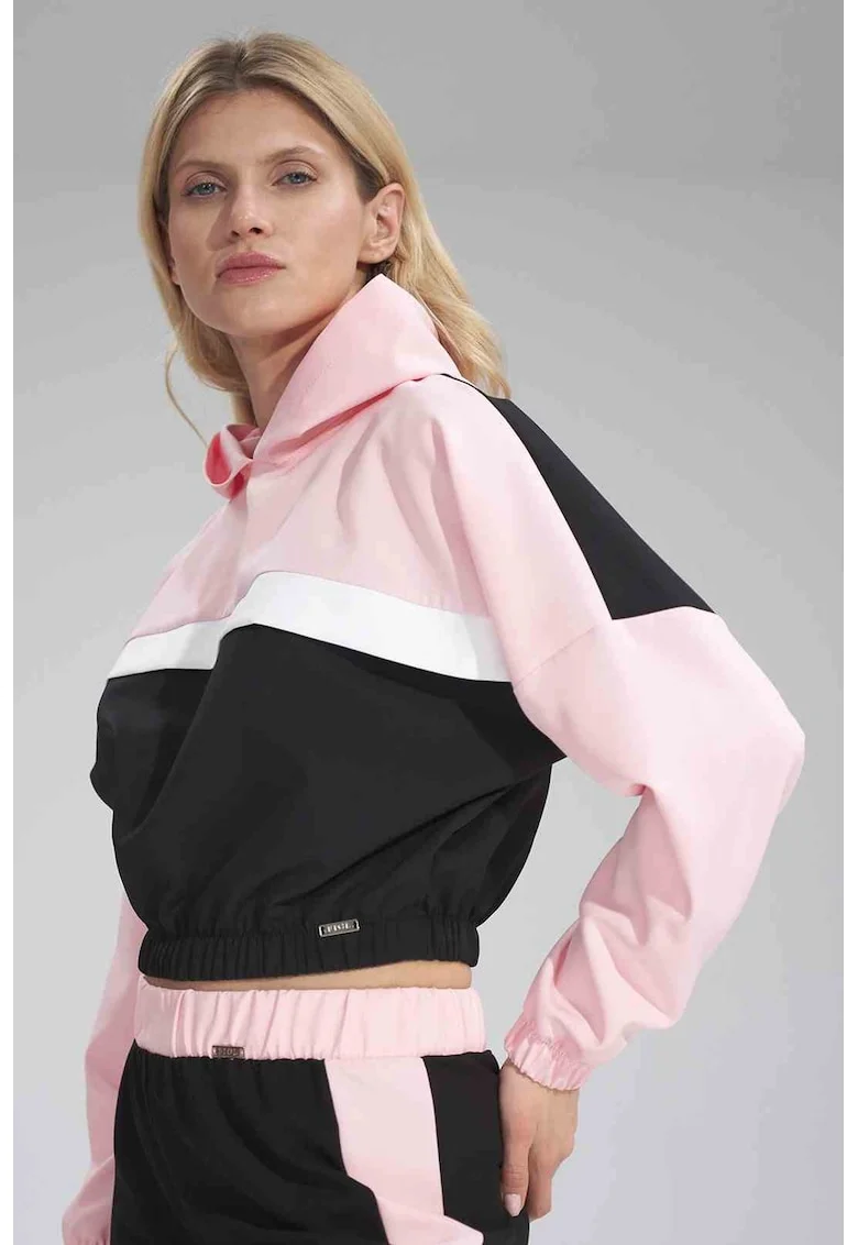Hanorac scurt dama  negru/roz, maneci lungi, poliester,