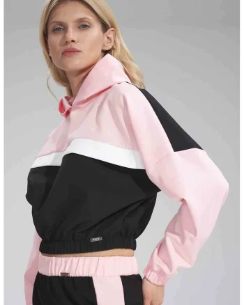 Hanorac scurt dama  negru/roz, maneci lungi, poliester,