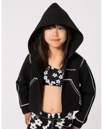 Costum de baie din doua piese cu model floral, Alb/Negru