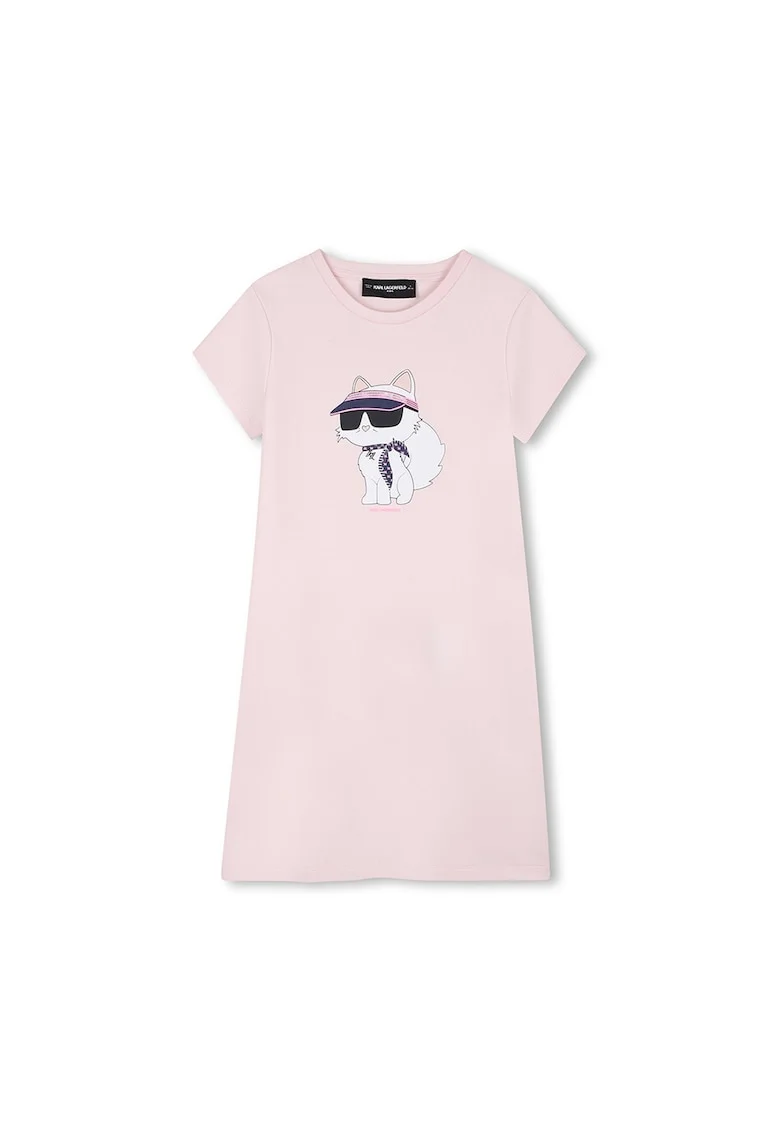Rochie-tricou din bumbac cu model grafic, Roz pastel/Negru stins/Alb optic