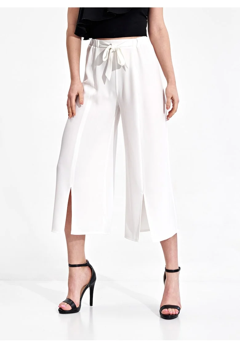 Pantaloni dama  M860, alb, poliester, croiala lejera, confortabili,