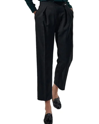 Pantaloni dama  M720, negri, eleganti, talie inalta, poliester