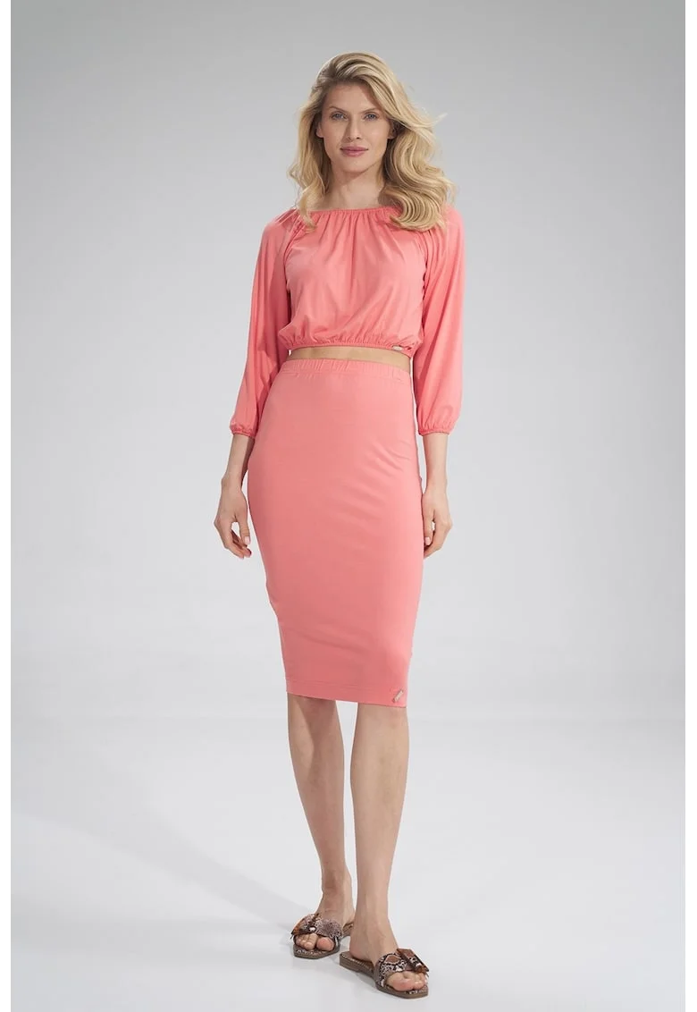 Fusta midi  viscoza, roz,