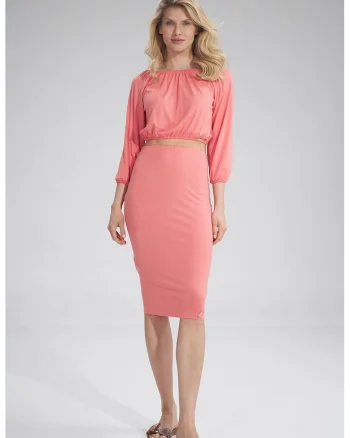 Fusta midi  viscoza, roz,