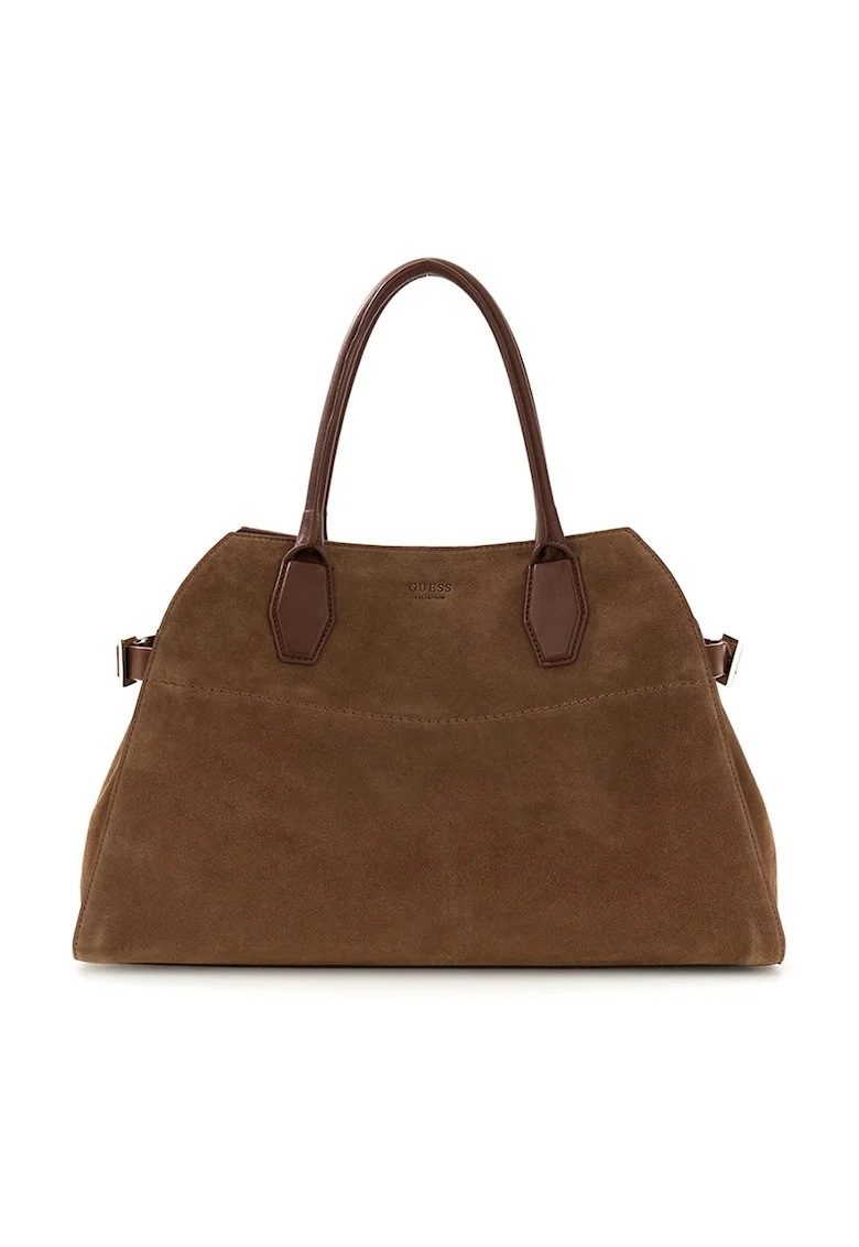 Geanta tote de piele intoarsa Liza, Maro inchis/Caramel