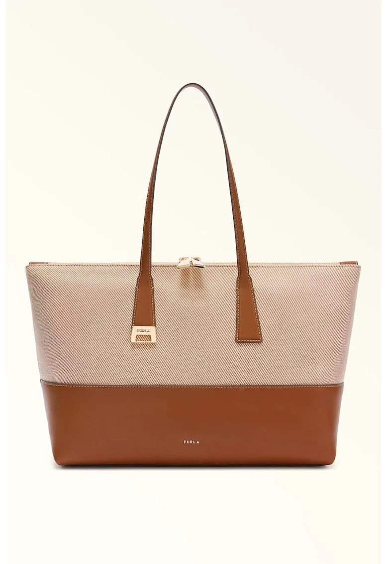 Geanta shopper cu insertii de piele Olivia, Maro cognac/Bej