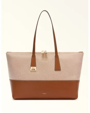 Geanta shopper cu insertii de piele Olivia, Maro cognac/Bej