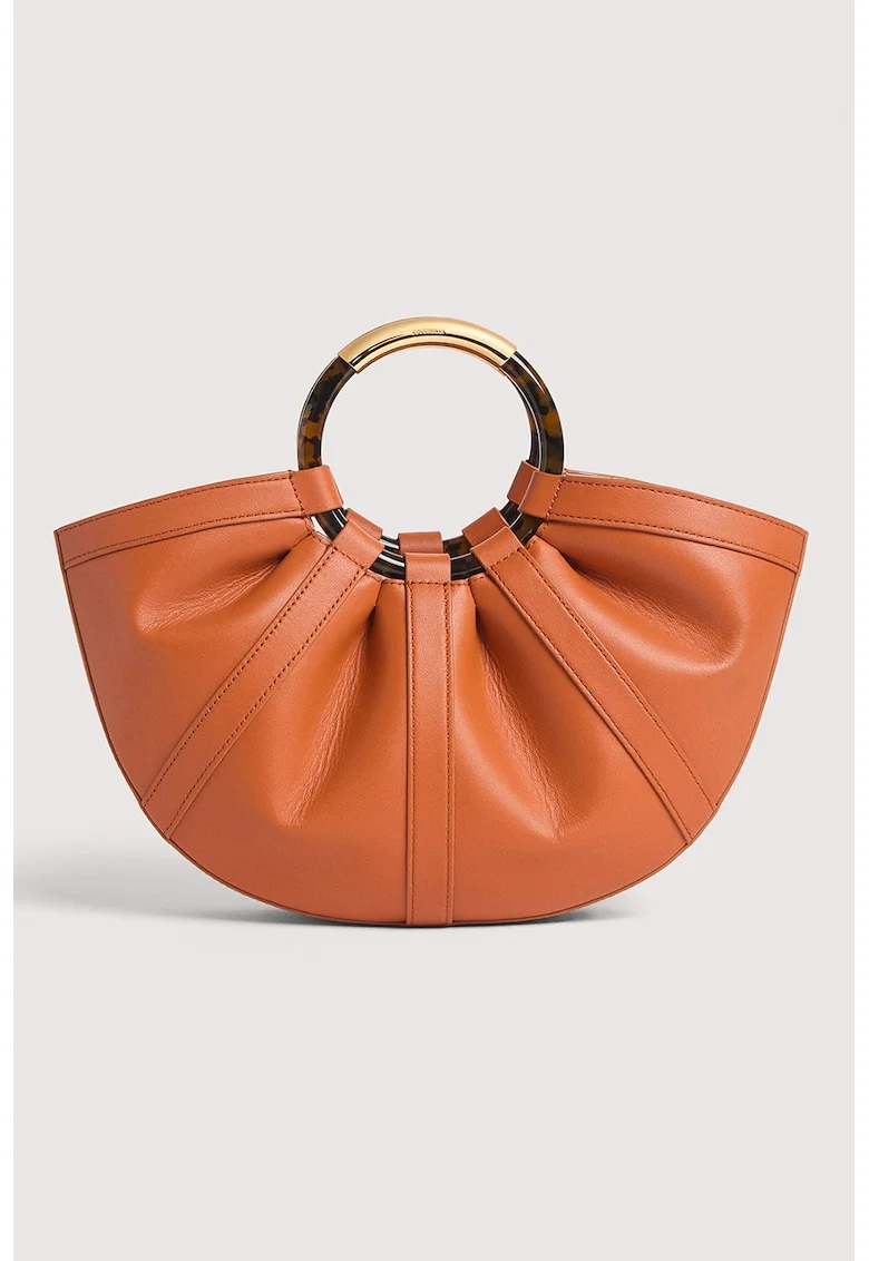Geanta din piele cu maner Shell, Caramel