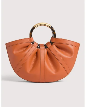 Geanta din piele cu maner Shell, Caramel